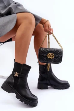 Hot Boto Skórzane Botki Sztyblety Damskie Czarne Elspetia