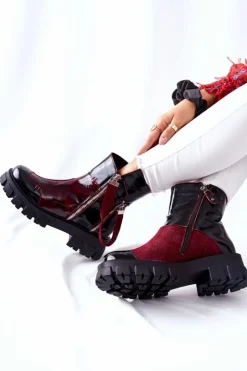 Maciejka Botki Maciejka|Czarne Botki*Skórzane Botki Sztyblety Czarno-Bordowe 05137-33