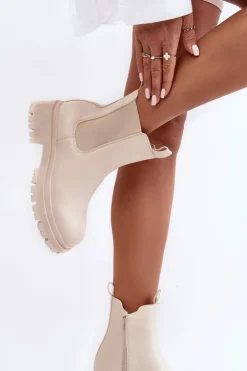 Boto Brązowe I Beżowe Botki|Botki Płaskie*Skórzane Botki Sztyblety Na Suwak Beżowe Pitrese