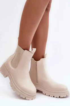 Boto Brązowe I Beżowe Botki|Botki Płaskie*Skórzane Botki Sztyblety Na Suwak Beżowe Pitrese