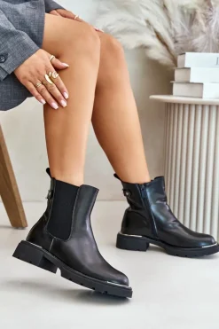 Damskie GOE Skórzane Botki Sztyblety Na Zamek OO2N4147-E2 Czarne