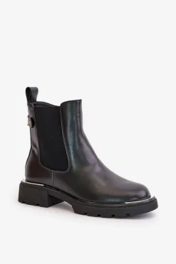 Damskie GOE Skórzane Botki Sztyblety Na Zamek OO2N4147-E2 Czarne