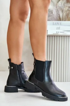 Damskie GOE Skórzane Botki Sztyblety Na Zamek OO2N4147-E2 Czarne