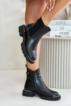 Damskie GOE Skórzane Botki Sztyblety Na Zamek OO2N4147-E2 Czarne