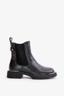 Damskie GOE Skórzane Botki Sztyblety Na Zamek OO2N4147-E2 Czarne