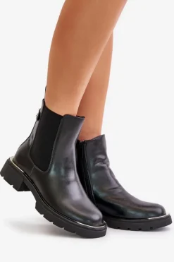 Damskie GOE Skórzane Botki Sztyblety Na Zamek OO2N4147-E2 Czarne