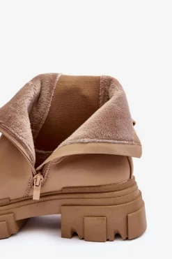 Online Boto Skórzane Botki Sztyblety Na Płaskim Obcasie i Platformie Beżowe Solita