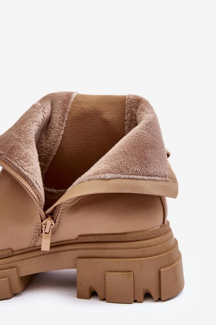 Online Boto Skórzane Botki Sztyblety Na Płaskim Obcasie i Platformie Beżowe Solita