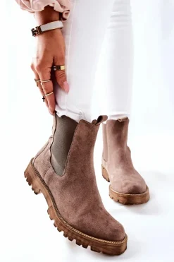 Boto Botki Zimowe Damskie|Brązowe I Beżowe Botki*Skórzane Botki Sztyblety Nicole Brązowe Brace