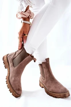 Boto Botki Zimowe Damskie|Brązowe I Beżowe Botki*Skórzane Botki Sztyblety Nicole Brązowe Brace