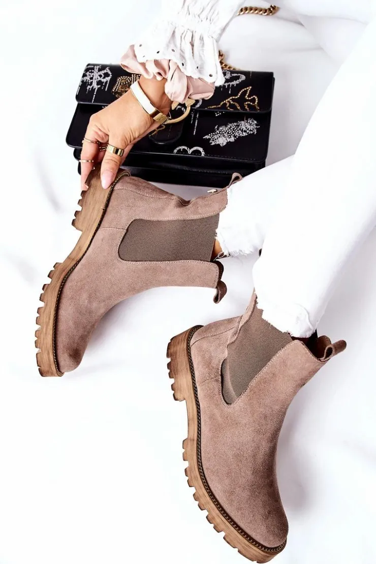 Boto Botki Zimowe Damskie|Brązowe I Beżowe Botki*Skórzane Botki Sztyblety Nicole Brązowe Brace