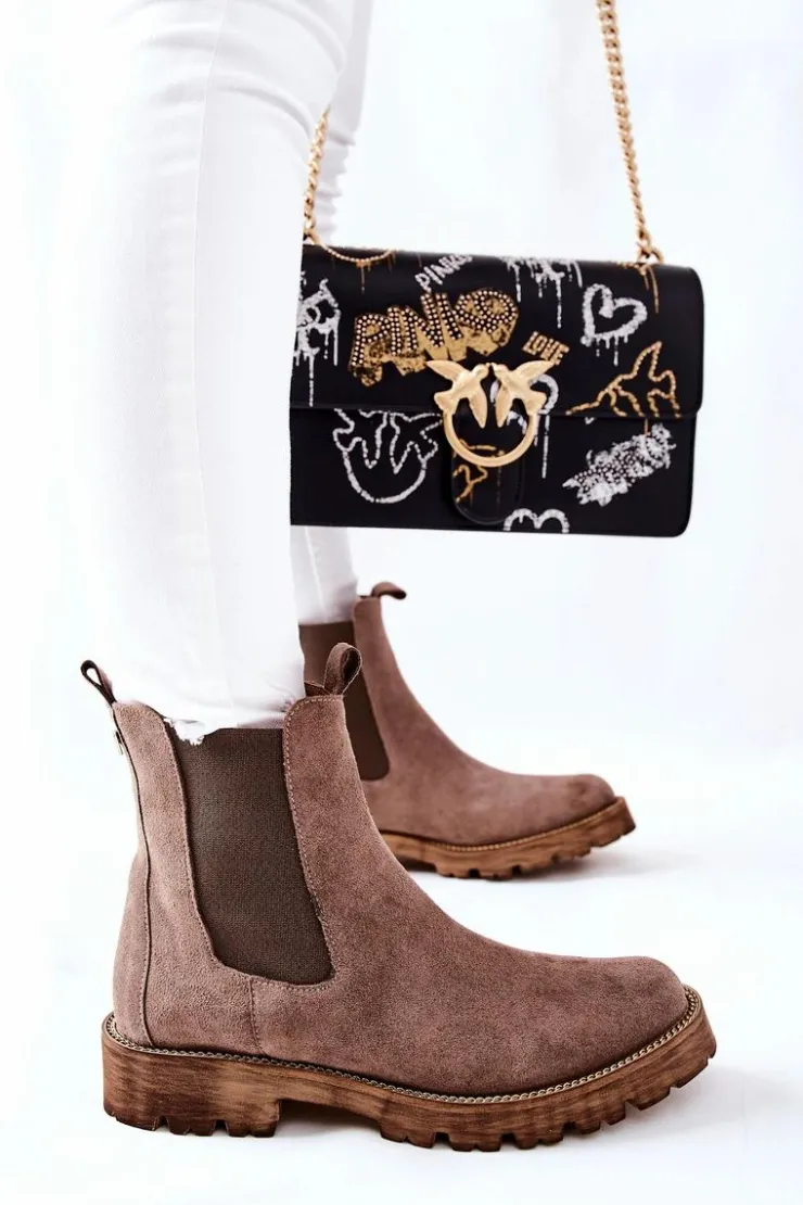 Boto Botki Zimowe Damskie|Brązowe I Beżowe Botki*Skórzane Botki Sztyblety Nicole Brązowe Brace