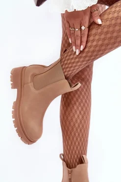 Damskie Boto Skórzane Botki Sztyblety Na Suwak Ciemnobeżowe Pitrese