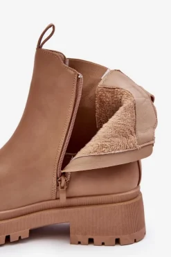 Damskie Boto Skórzane Botki Sztyblety Na Suwak Ciemnobeżowe Pitrese
