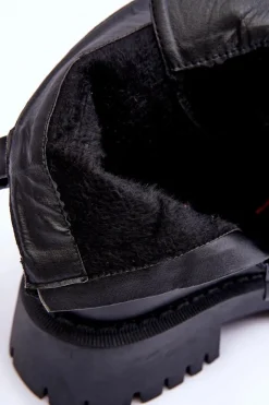 Damskie Boto Skórzane Botki Sztyblety Na Masywnej Platformie Czarne Lemar Lisencca