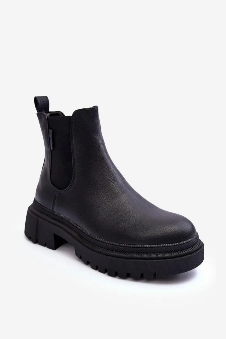 Hot Big Star Shoes Skórzane Botki Sztyblety Ocieplane Big Star MM274619 Czarne