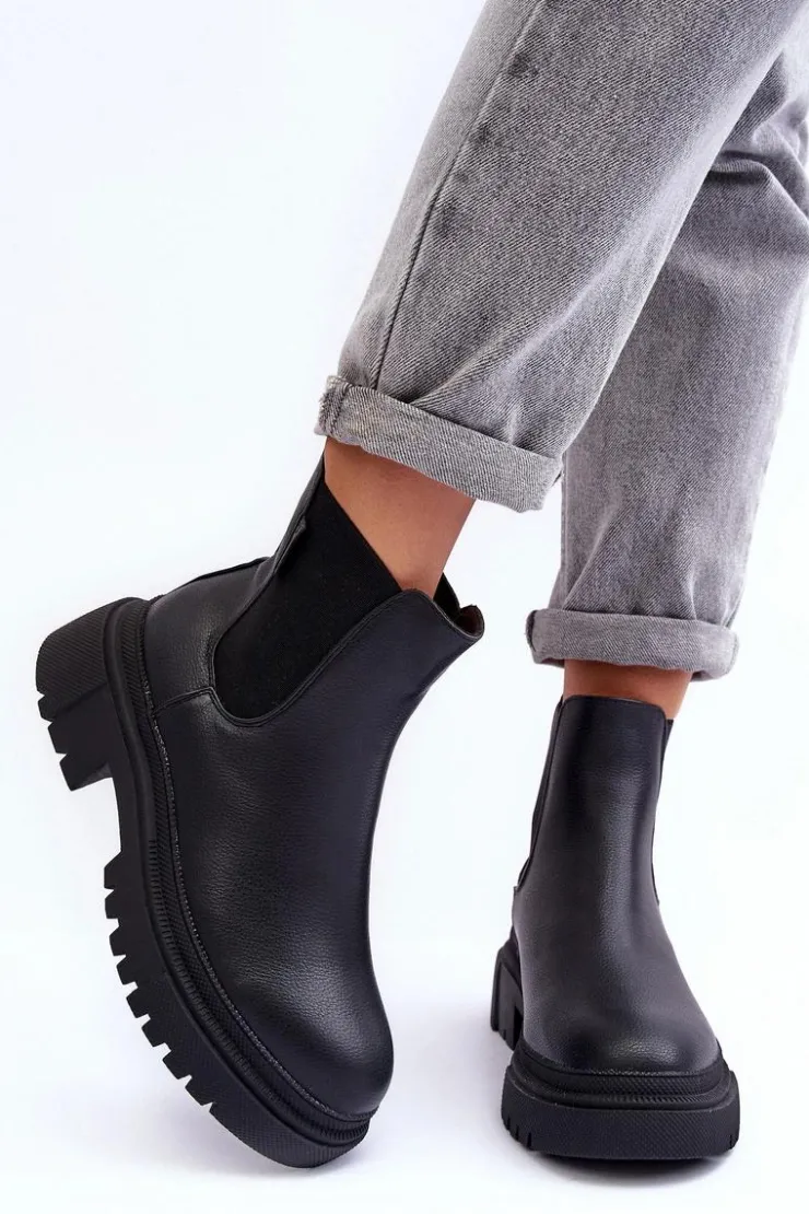 Hot Big Star Shoes Skórzane Botki Sztyblety Ocieplane Big Star MM274619 Czarne