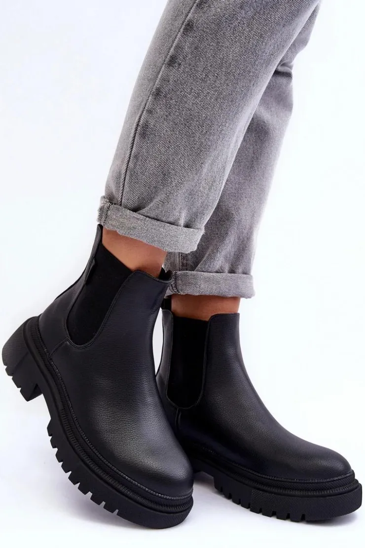 Hot Big Star Shoes Skórzane Botki Sztyblety Ocieplane Big Star MM274619 Czarne