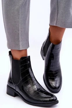 Boto Czarne Botki|Botki Zimowe Damskie*Skórzane Botki Sztyblety Zwierzęcy Wzór Czarne Daina