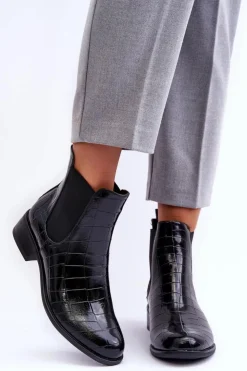 Boto Czarne Botki|Botki Zimowe Damskie*Skórzane Botki Sztyblety Zwierzęcy Wzór Czarne Daina