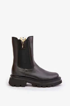 CheBello Botki Ocieplane|Botki Skórzane*Skórzane Botki Sztyblety z Ozdobą 4537 Czarne