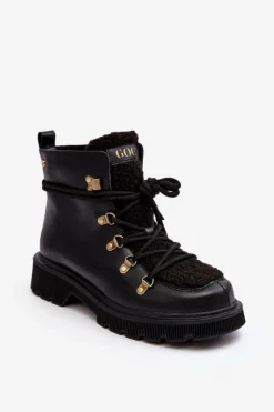 Damskie GOE Skórzane Botki Trapery Damskie MM2N4082 Czarne