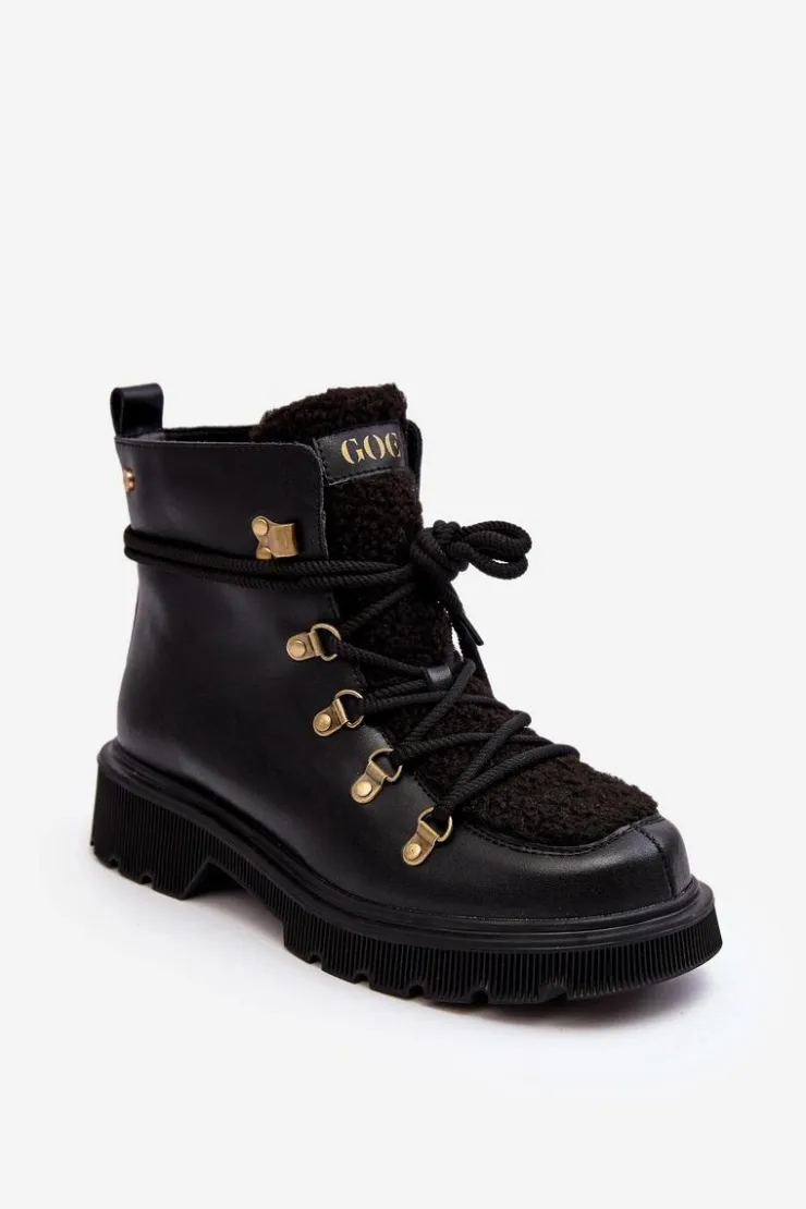 Damskie GOE Skórzane Botki Trapery Damskie MM2N4082 Czarne