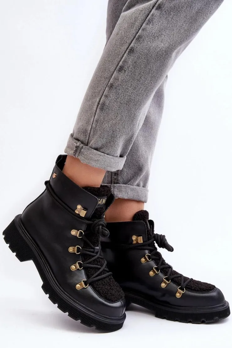 Damskie GOE Skórzane Botki Trapery Damskie MM2N4082 Czarne