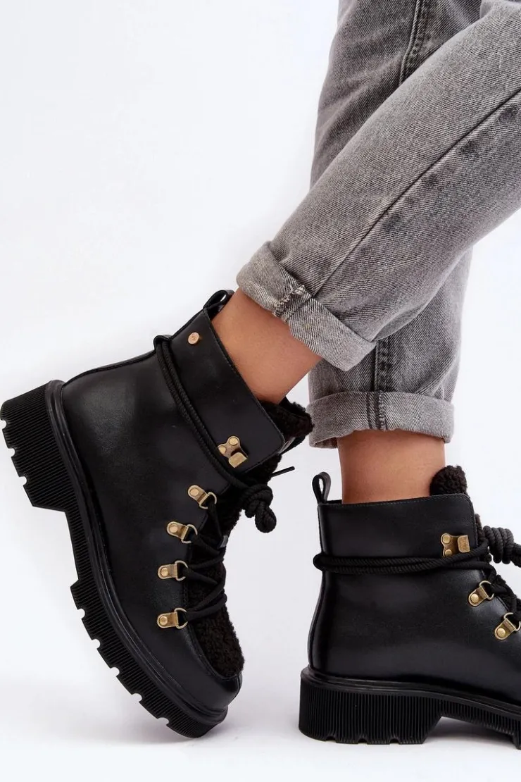 Damskie GOE Skórzane Botki Trapery Damskie MM2N4082 Czarne