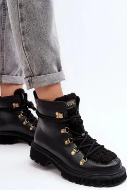 Damskie GOE Skórzane Botki Trapery Damskie MM2N4082 Czarne