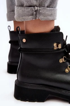 Damskie GOE Skórzane Botki Trapery Damskie MM2N4082 Czarne