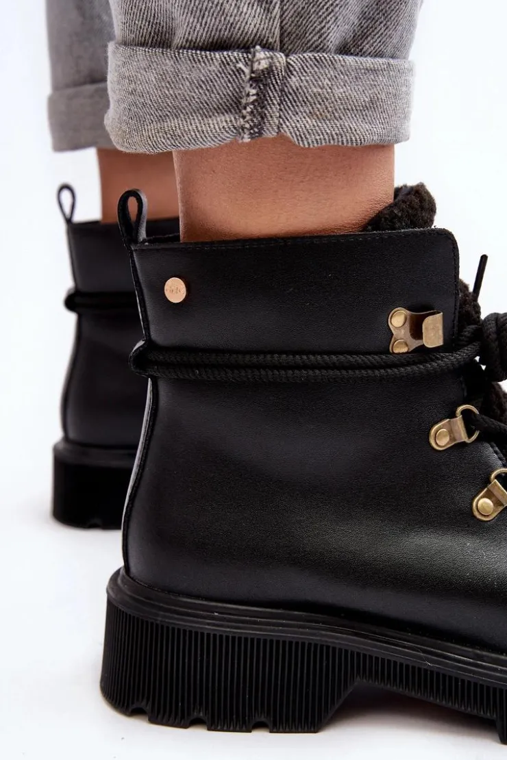 Damskie GOE Skórzane Botki Trapery Damskie MM2N4082 Czarne