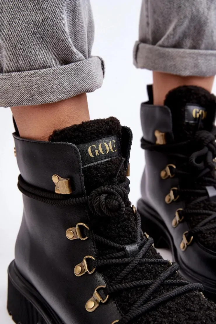 Damskie GOE Skórzane Botki Trapery Damskie MM2N4082 Czarne