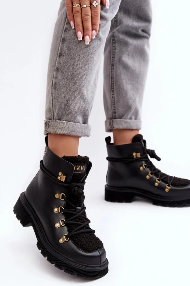Damskie GOE Skórzane Botki Trapery Damskie MM2N4082 Czarne