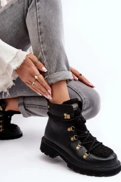 Damskie GOE Skórzane Botki Trapery Damskie MM2N4082 Czarne