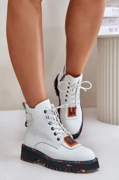 Artiker Botki Ocieplane|Damskie Trapery*Skórzane Botki Trapery Damskie Na Zamek 55C0515 Białe Biały