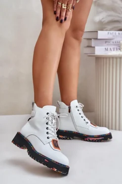 Artiker Botki Ocieplane|Damskie Trapery*Skórzane Botki Trapery Damskie Na Zamek 55C0515 Białe Biały