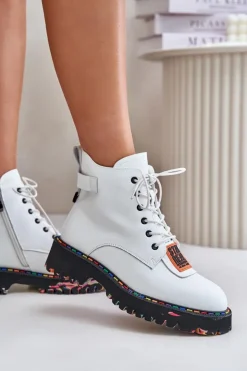 Artiker Botki Ocieplane|Damskie Trapery*Skórzane Botki Trapery Damskie Na Zamek 55C0515 Białe Biały