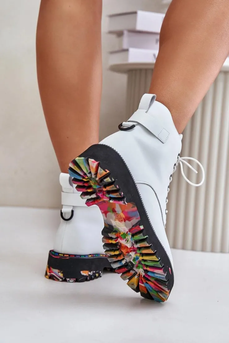 Artiker Botki Ocieplane|Damskie Trapery*Skórzane Botki Trapery Damskie Na Zamek 55C0515 Białe Biały