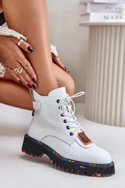 Artiker Botki Ocieplane|Damskie Trapery*Skórzane Botki Trapery Damskie Na Zamek 55C0515 Białe Biały