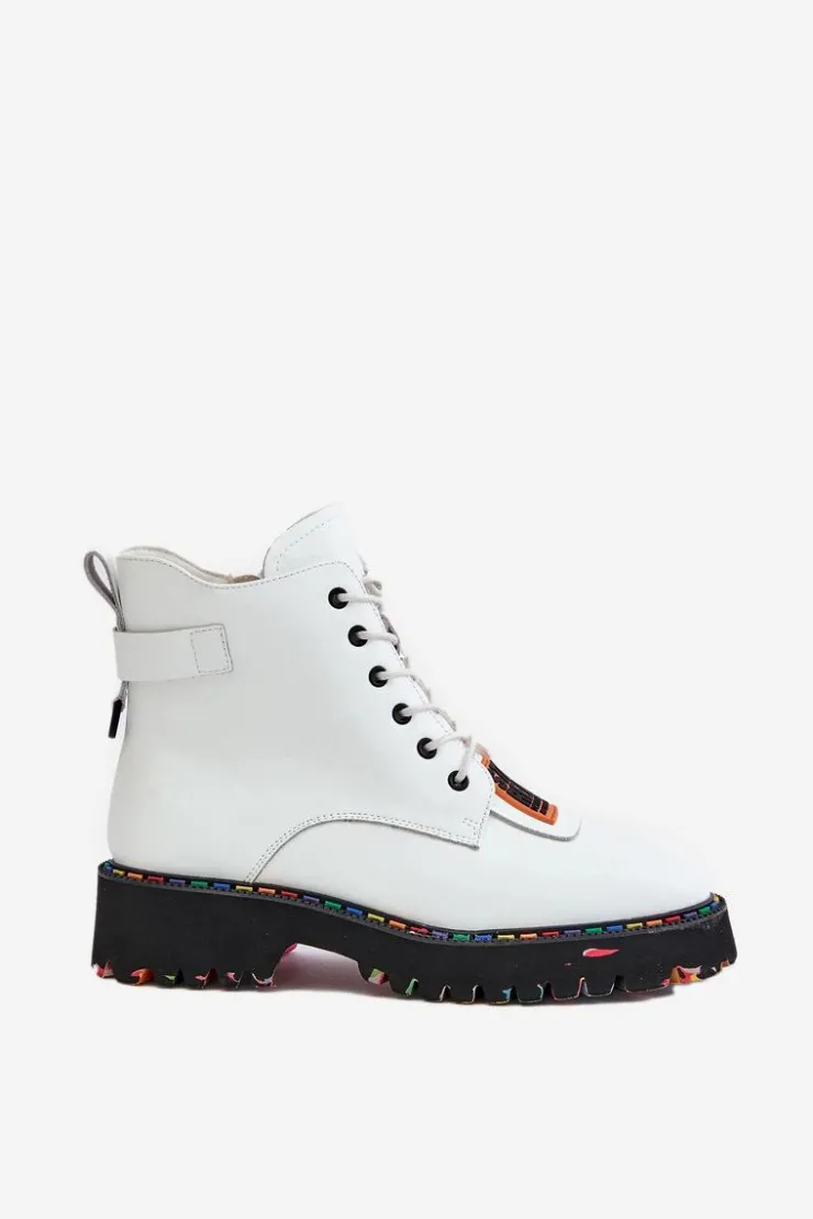 Artiker Botki Ocieplane|Damskie Trapery*Skórzane Botki Trapery Damskie Na Zamek 55C0515 Białe Biały