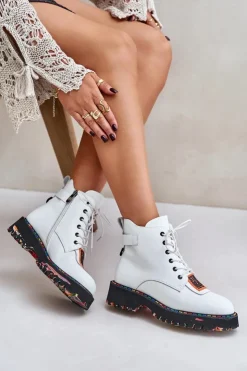 Artiker Botki Ocieplane|Damskie Trapery*Skórzane Botki Trapery Damskie Na Zamek 55C0515 Białe Biały