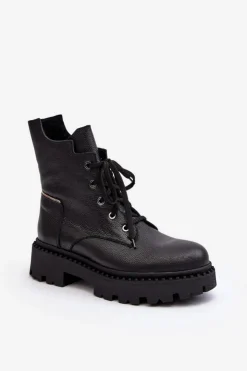 Damskie Zazoo Skórzane Botki Trapery Damskie Na Suwak 949P Czarne