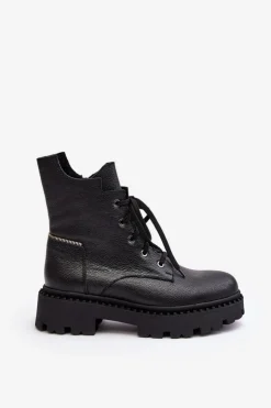 Damskie Zazoo Skórzane Botki Trapery Damskie Na Suwak 949P Czarne