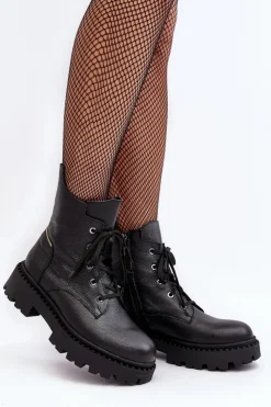 Damskie Zazoo Skórzane Botki Trapery Damskie Na Suwak 949P Czarne