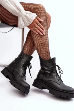 Damskie Zazoo Skórzane Botki Trapery Damskie Na Suwak 949P Czarne