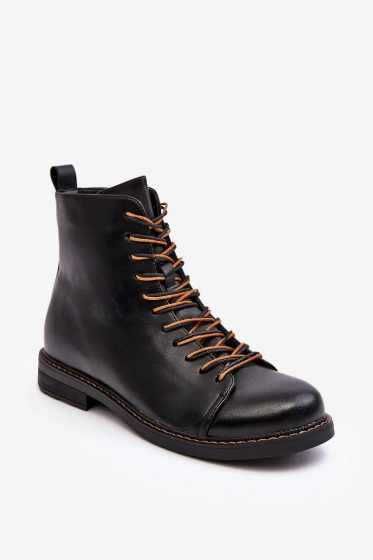 Buty damskie Vinceza Czarne Botki|Botki Płaskie*Skórzane Botki Trzewiki Damskie Czarne Ethel