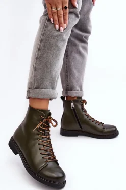 Sale Buty damskie Vinceza Skórzane Botki Trzewiki Damskie Zielone Ethel