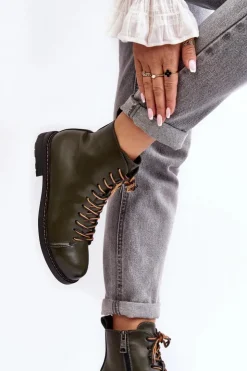 Sale Buty damskie Vinceza Skórzane Botki Trzewiki Damskie Zielone Ethel