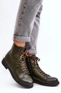 Sale Buty damskie Vinceza Skórzane Botki Trzewiki Damskie Zielone Ethel